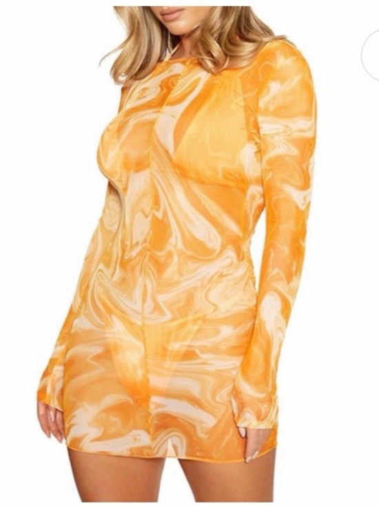 naked wardrobe Dresses & Skirts - Naked Wardrobe Pool Cover Up Orange Long-Sleeve Midi Size Small